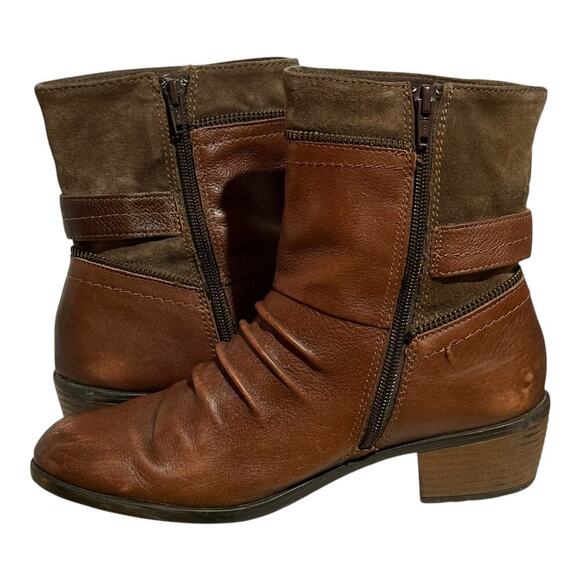Earth Origins Brown Ankle Boots Women's Size 8 M Zip Ruched Buckle Low Heel - Picture 6 of 8